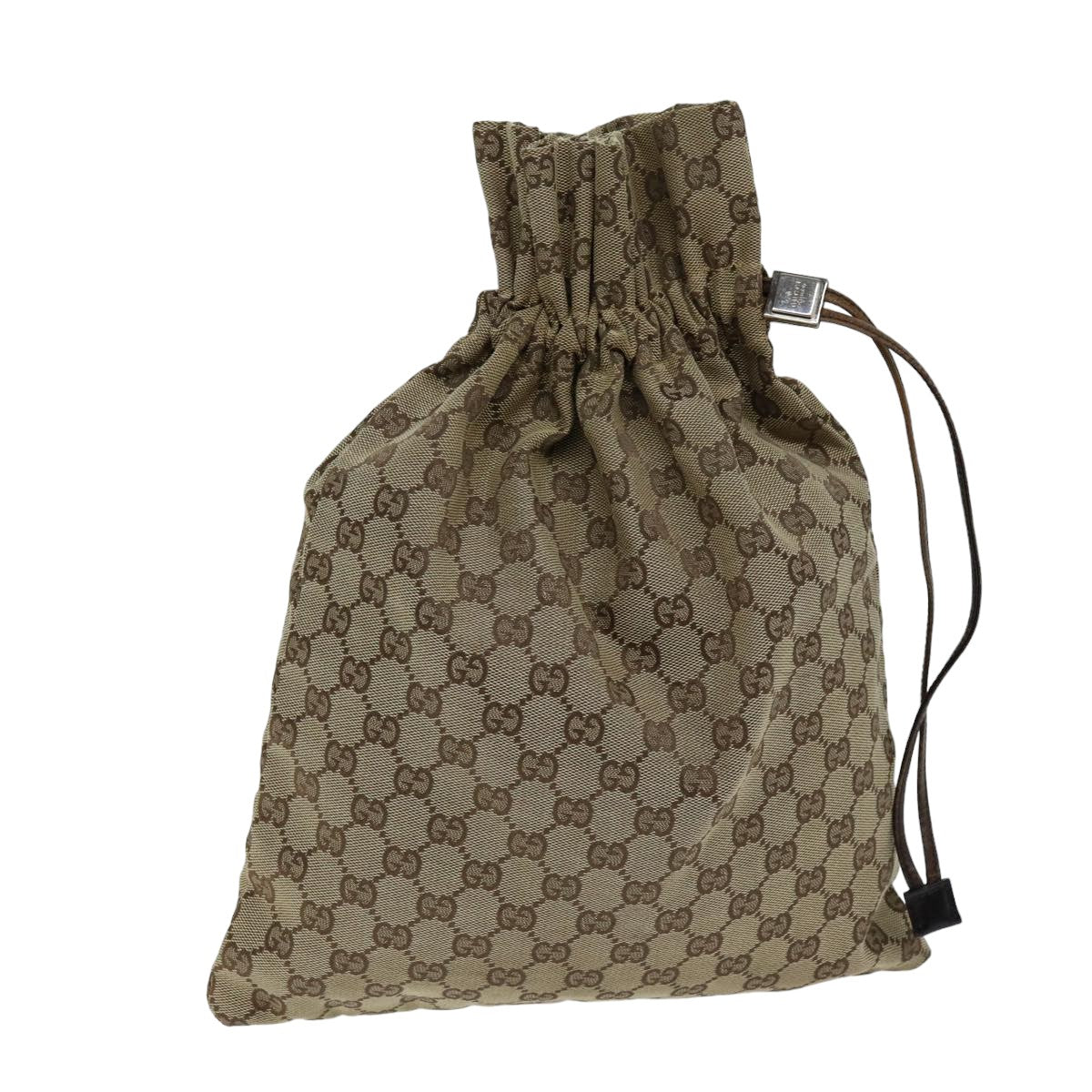 GUCCI GG Canvas Drawstring Pouch Beige 014 1136 3754 Auth 76205