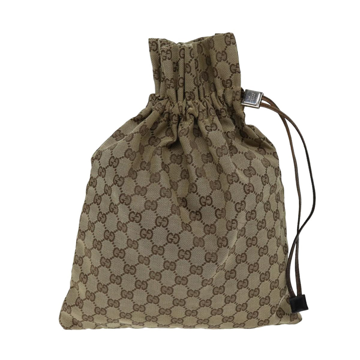 GUCCI GG Canvas Drawstring Pouch Beige 014 1136 3754 Auth 76205