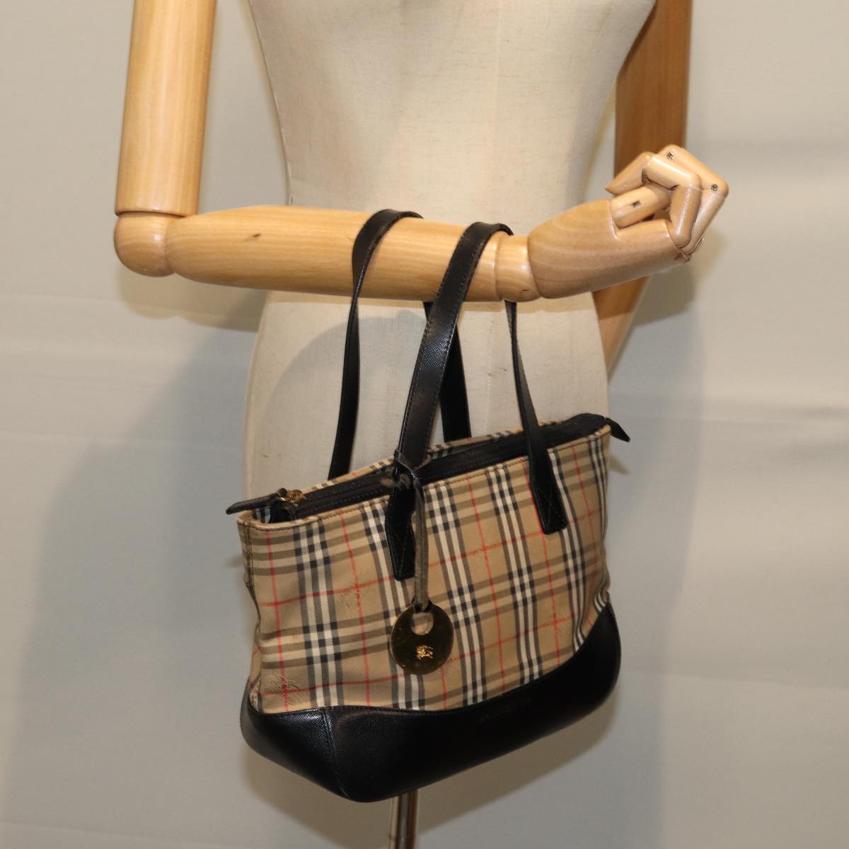 BURBERRY Nova Check Hand Bag Canvas Beige Auth 76210