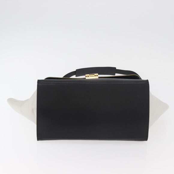 CELINE Trapeze Hand Bag Suede Leather 2way Black Khaki Auth 76216