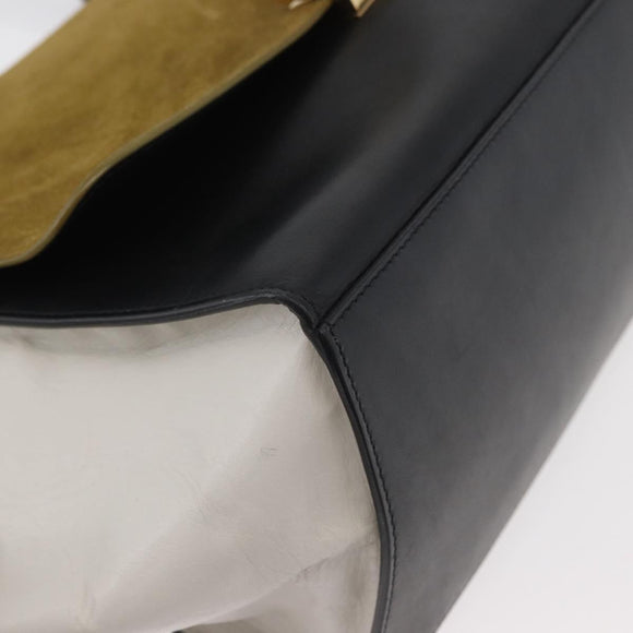 CELINE Trapeze Hand Bag Suede Leather 2way Black Khaki Auth 76216