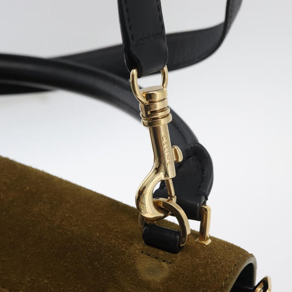 CELINE Trapeze Handtasche Wildleder 2-Wege Schwarz Khaki Original 76216