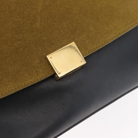 CELINE Trapeze Handtasche Wildleder 2-Wege Schwarz Khaki Original 76216