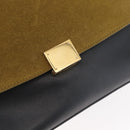CELINE Trapeze Hand Bag Suede Leather 2way Black Khaki Auth 76216-18