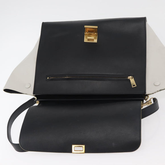 CELINE Trapeze Hand Bag Suede Leather 2way Black Khaki Auth 76216