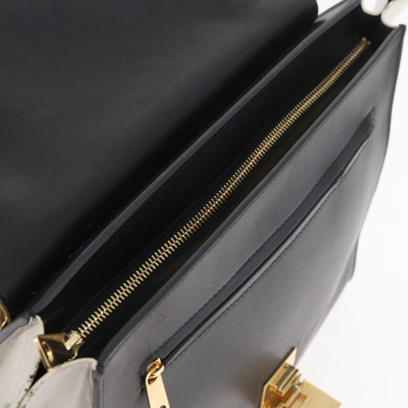 CELINE Trapeze Hand Bag Suede Leather 2way Black Khaki Auth 76216