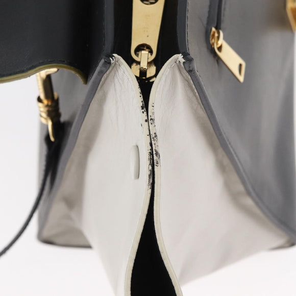 CELINE Trapeze Hand Bag Suede Leather 2way Black Khaki Auth 76216