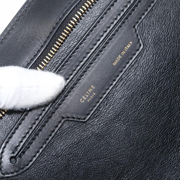 CELINE Trapeze Hand Bag Suede Leather 2way Black Khaki Auth 76216