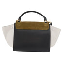 CELINE Trapeze Hand Bag Suede Leather 2way Black Khaki Auth 76216-2