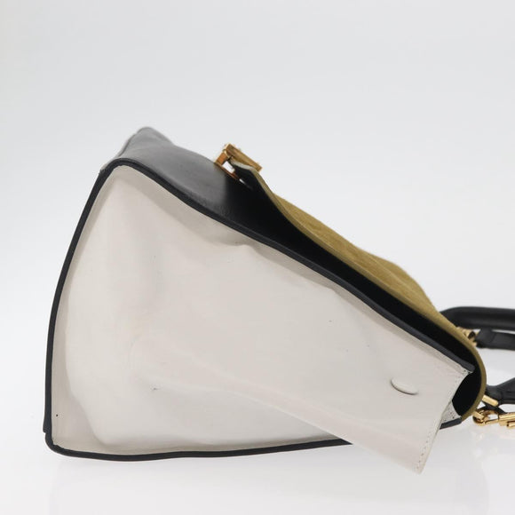 CELINE Trapeze Hand Bag Suede Leather 2way Black Khaki Auth 76216