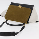 CELINE Trapeze Hand Bag Suede Leather 2way Black Khaki Auth 76216-6