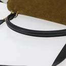 CELINE Trapeze Hand Bag Suede Leather 2way Black Khaki Auth 76216-7