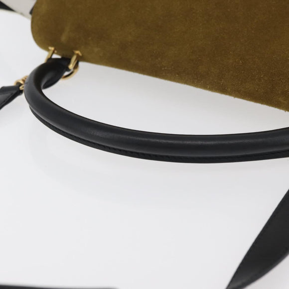 CELINE Trapeze Hand Bag Suede Leather 2way Black Khaki Auth 76216