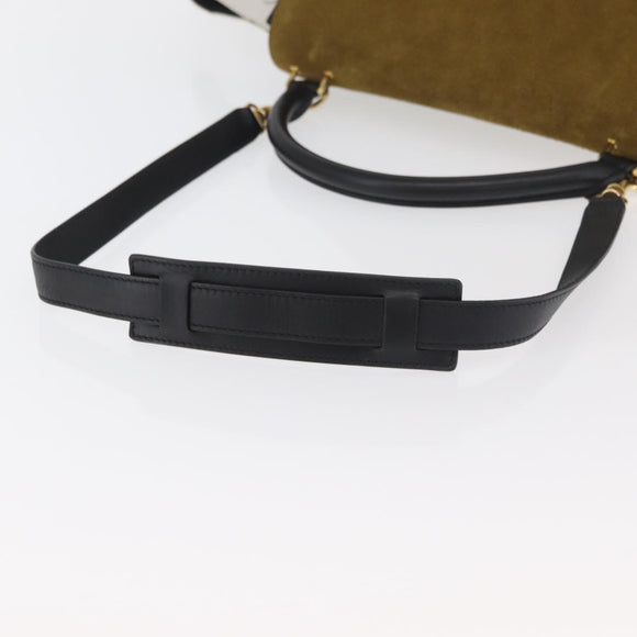 CELINE Trapeze Hand Bag Suede Leather 2way Black Khaki Auth 76216