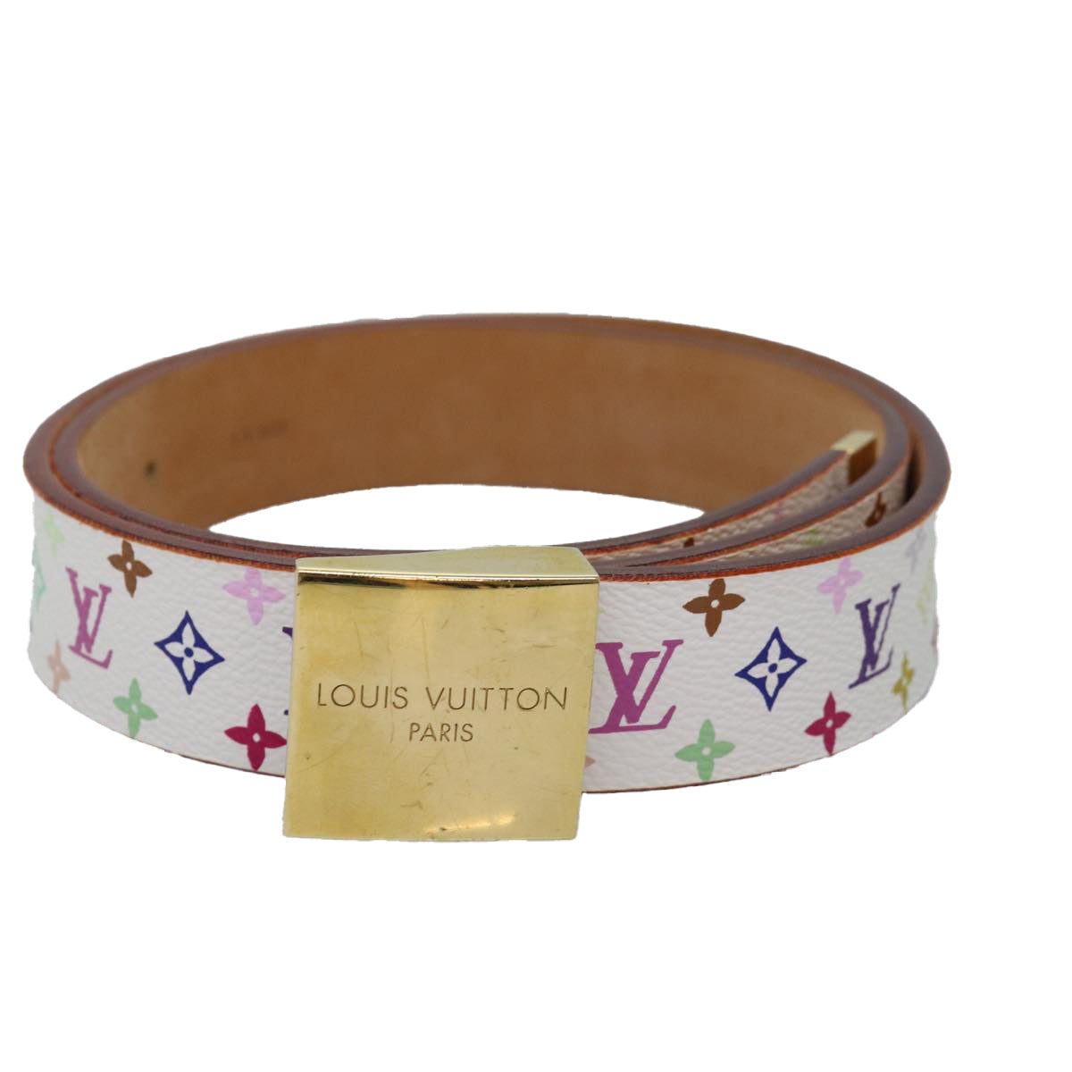 LOUIS VUITTON Monogram Multicolor Ceinture Carre Belt White M9270U LV Auth 76310 - 0