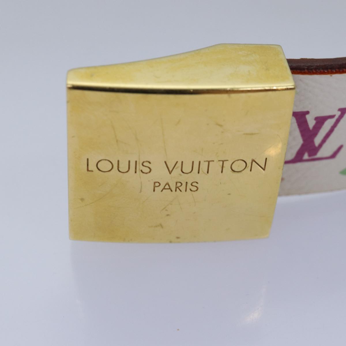 LOUIS VUITTON Monogram Multicolor Ceinture Carre Belt White M9270U LV Auth 76310