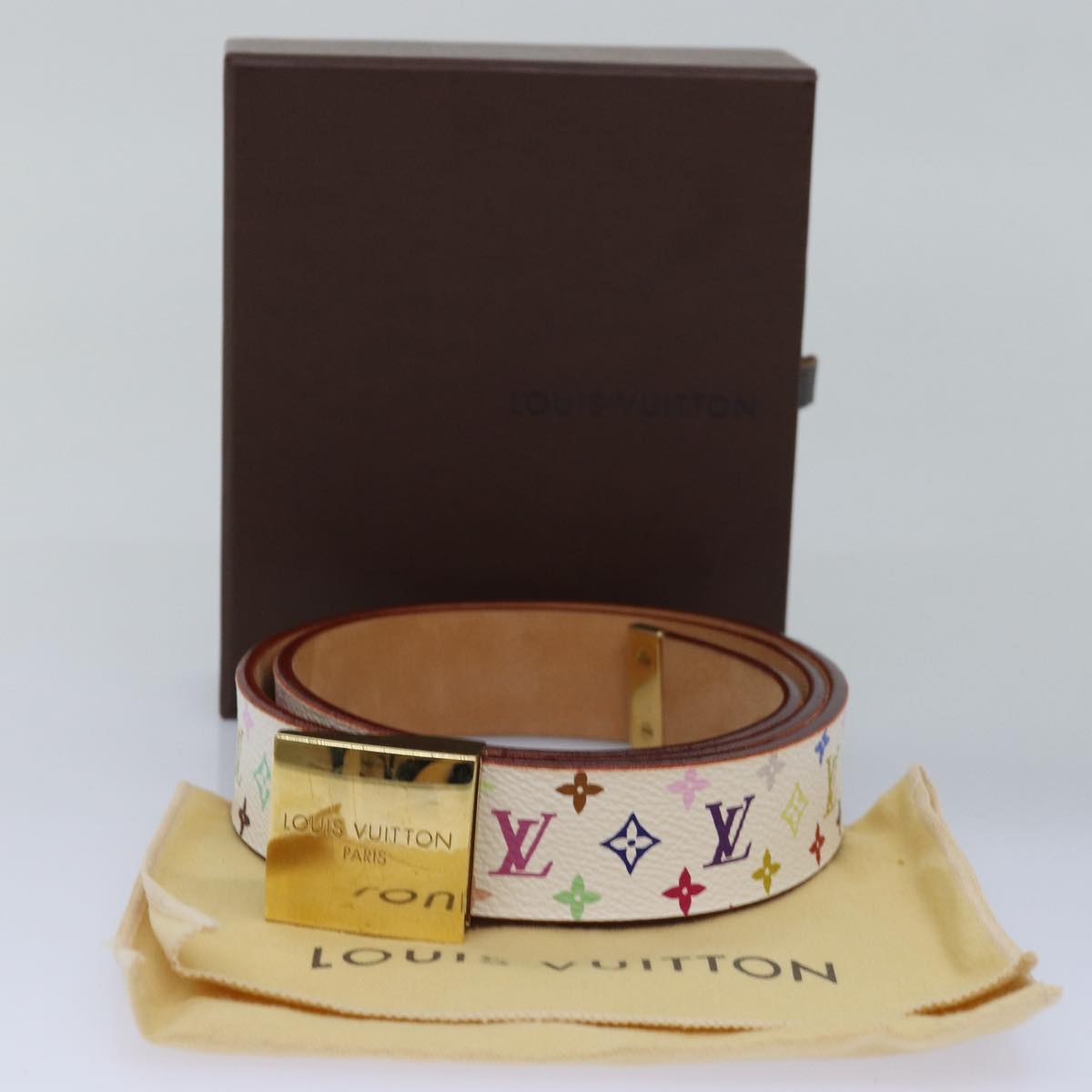 LOUIS VUITTON Monogram Multicolor Ceinture Carre Belt White M9270U LV Auth 76310