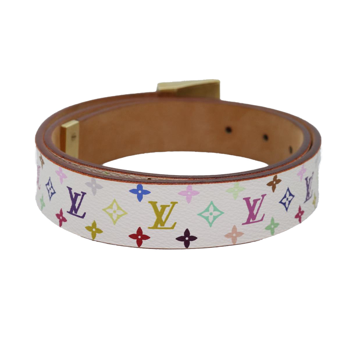 LOUIS VUITTON Monogram Multicolor Ceinture Carre Belt White M9270U LV Auth 76310