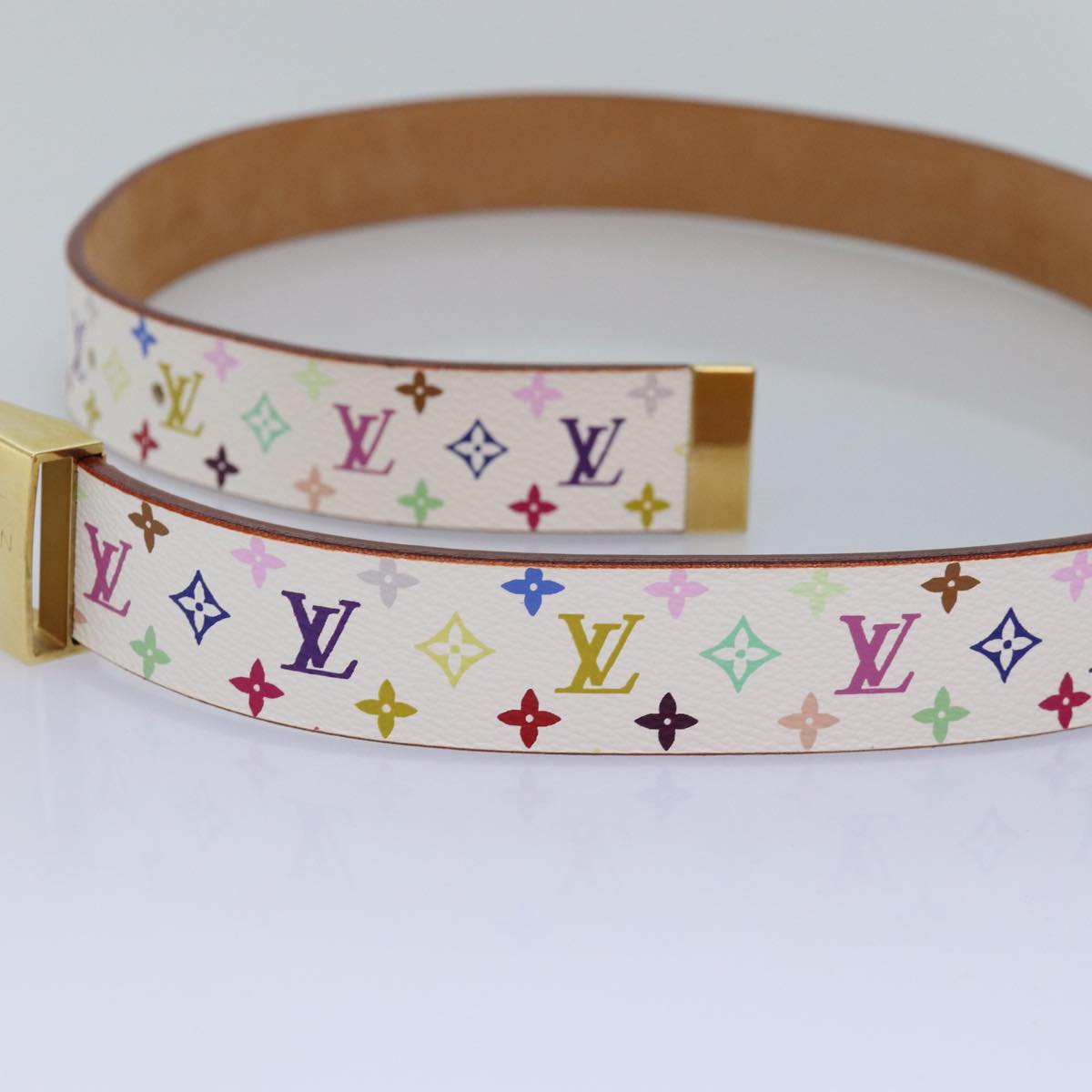 LOUIS VUITTON Monogram Multicolor Ceinture Carre Belt White M9270U LV Auth 76310