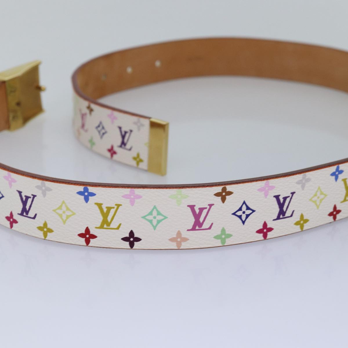 LOUIS VUITTON Monogram Multicolor Ceinture Carre Belt White M9270U LV Auth 76310