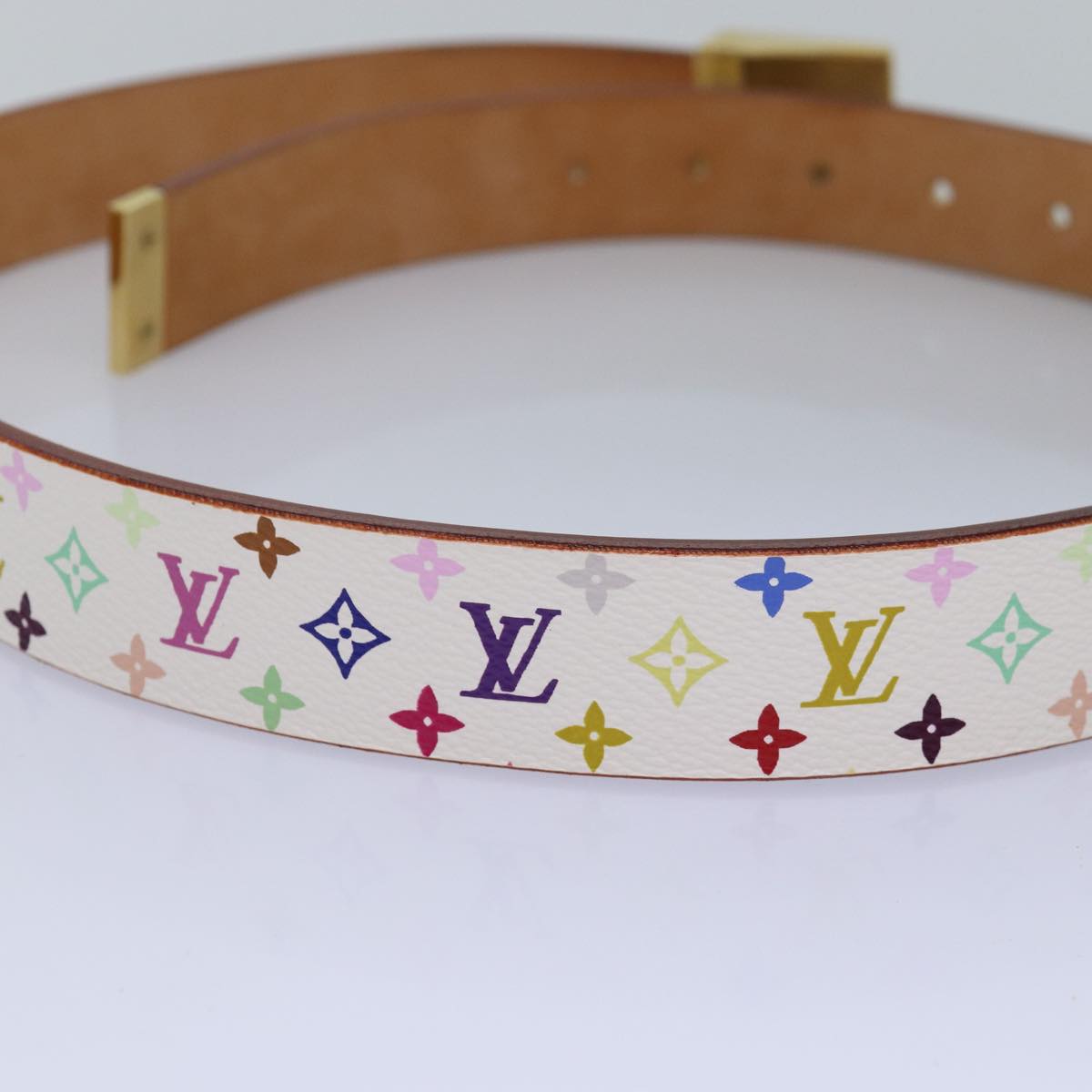 LOUIS VUITTON Monogram Multicolor Ceinture Carre Belt White M9270U LV Auth 76310