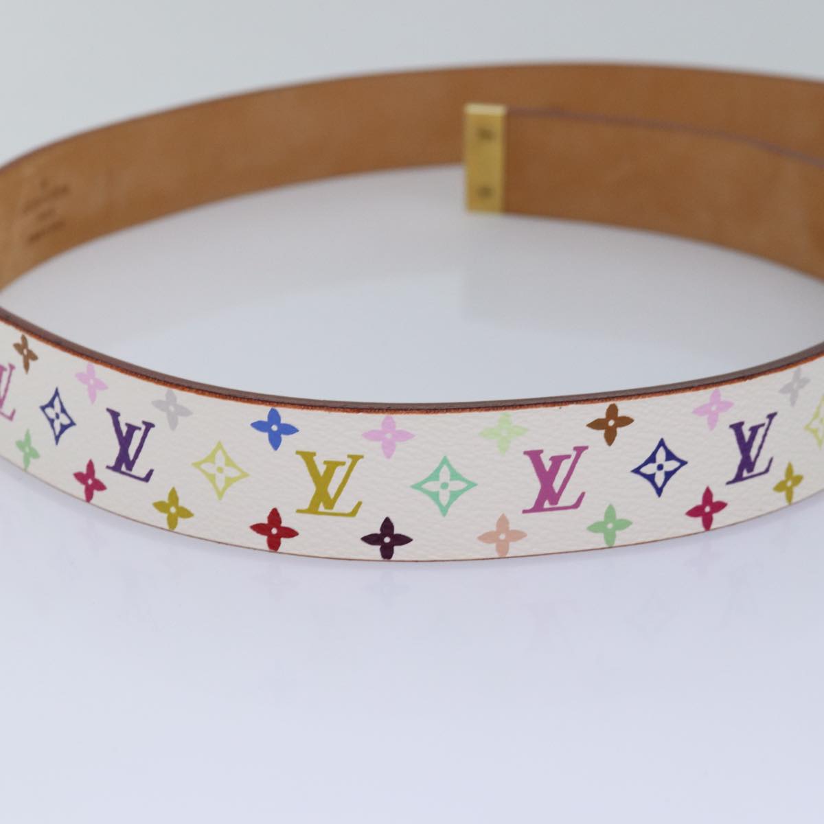 LOUIS VUITTON Monogram Multicolor Ceinture Carre Belt White M9270U LV Auth 76310