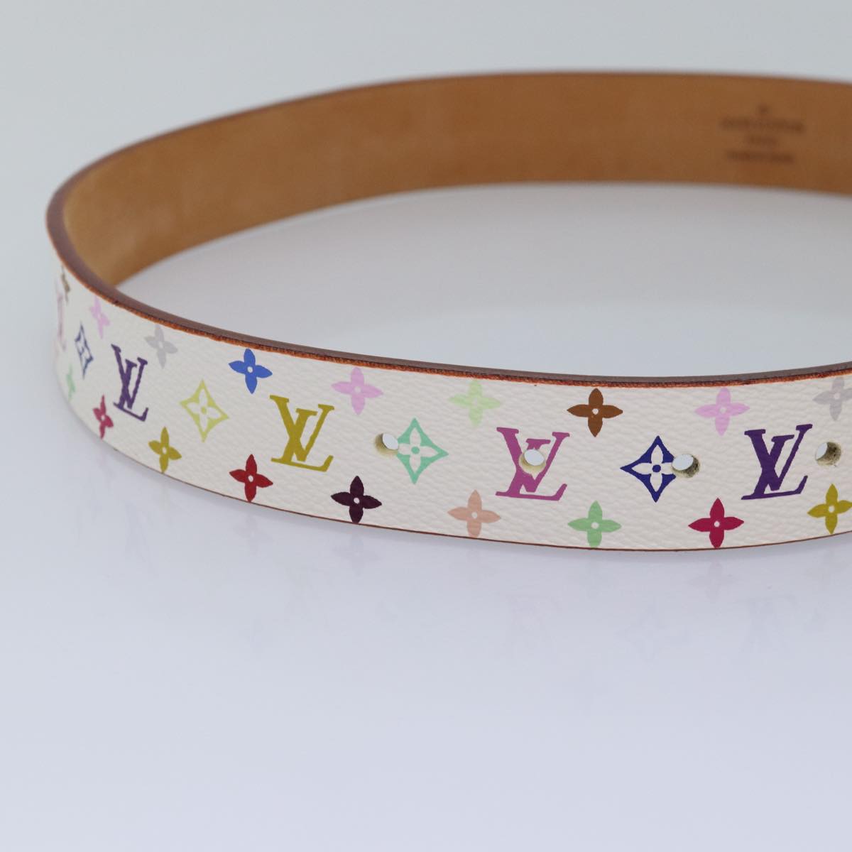 LOUIS VUITTON Monogram Multicolor Ceinture Carre Belt White M9270U LV Auth 76310