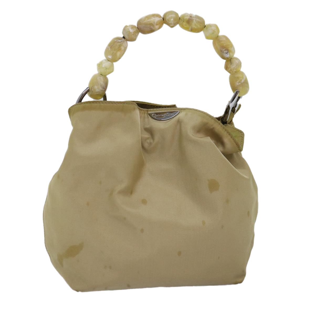 Christian Dior Maris Pearl Hand Bag Nylon Beige Auth 76363