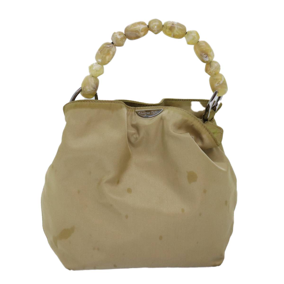 Christian Dior Maris Pearl Hand Bag Nylon Beige Auth 76363 - 0