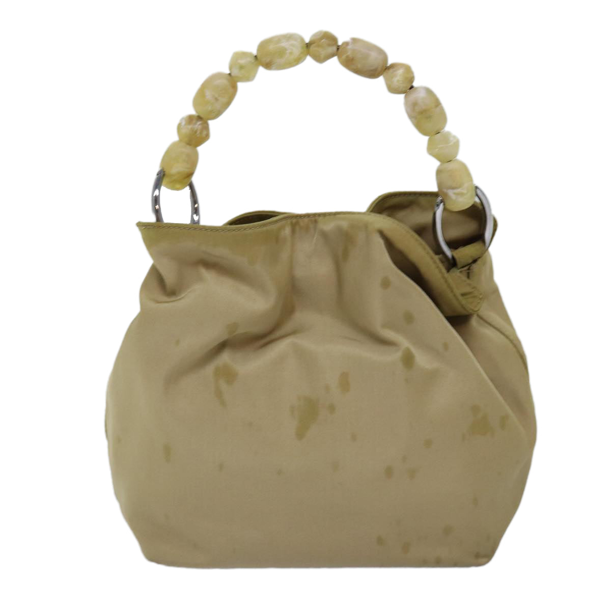 Christian Dior Maris Pearl Hand Bag Nylon Beige Auth 76363