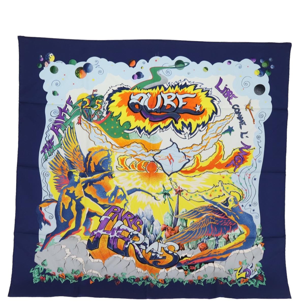 HERMES Carre 90 Scarf ""THE ALFEE AUBE LIBRE COMME L' ANGE"" Silk Auth 76384