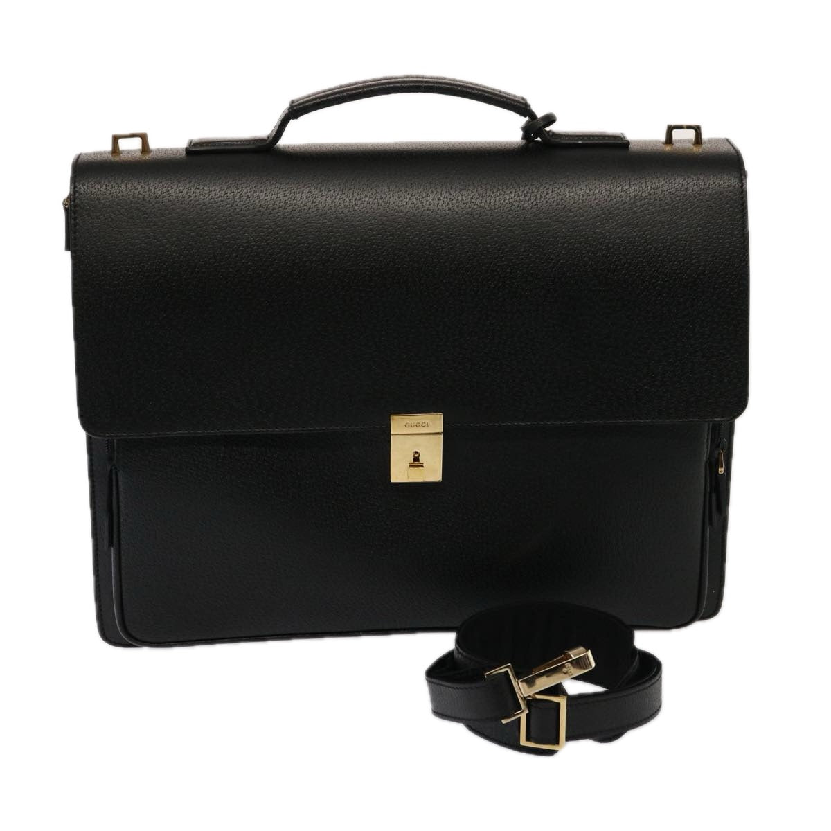 GUCCI Business Bag Leather Outlet 2way Black Auth 76386