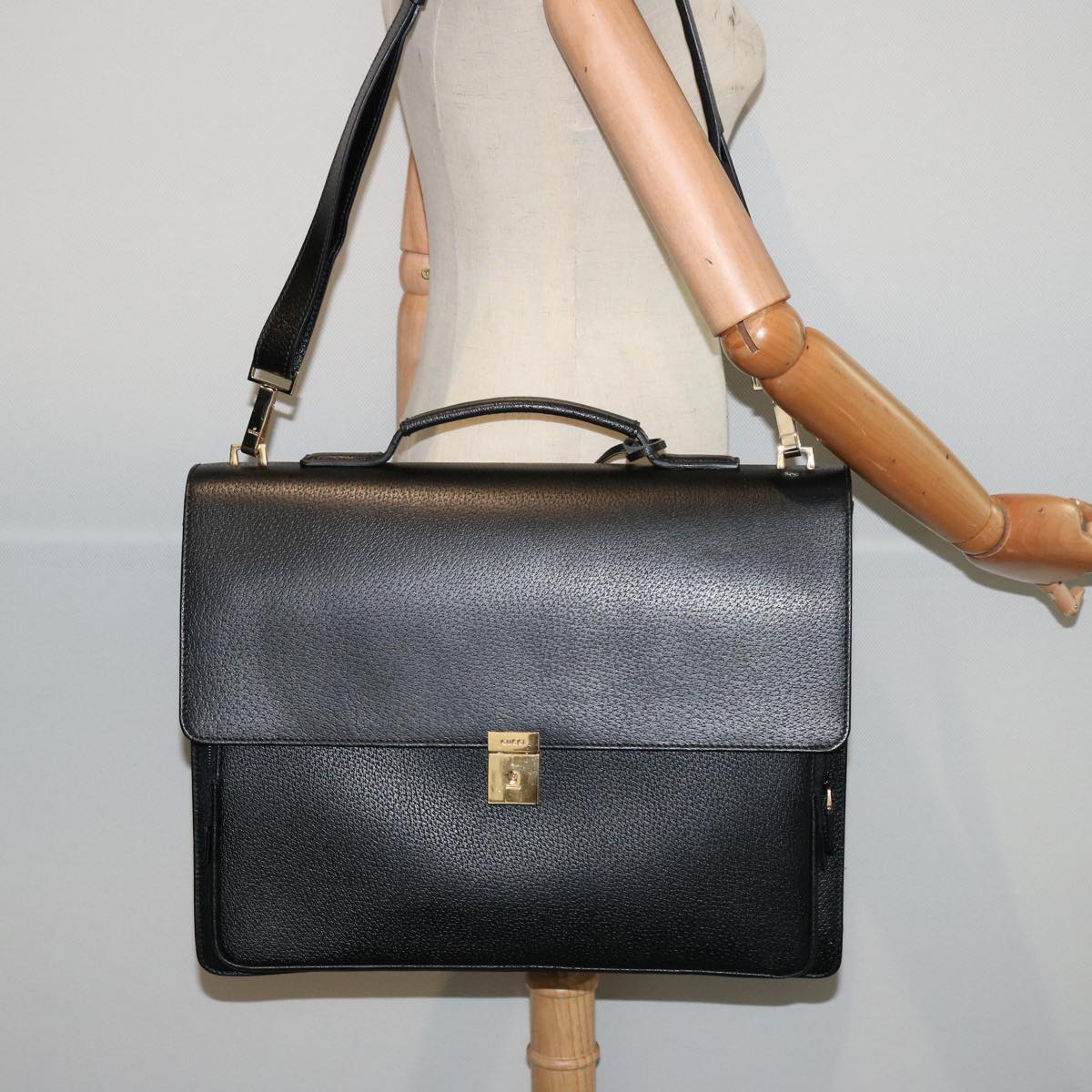 GUCCI Business Bag Leather Outlet 2way Black Auth 76386