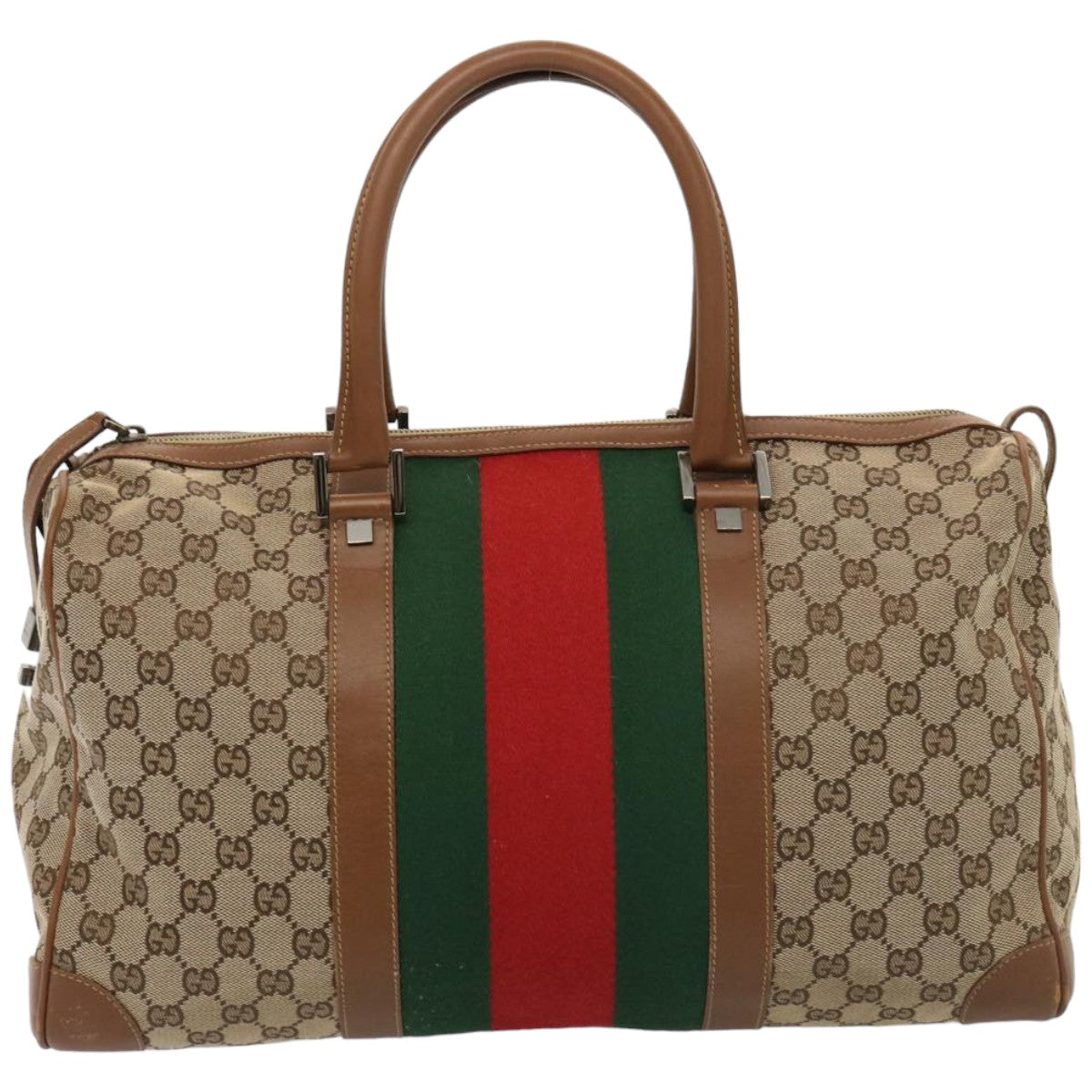 GUCCI GG Canvas Web Sherry Line Boston Bag Beige Red 2122 000 5301 Auth 76390