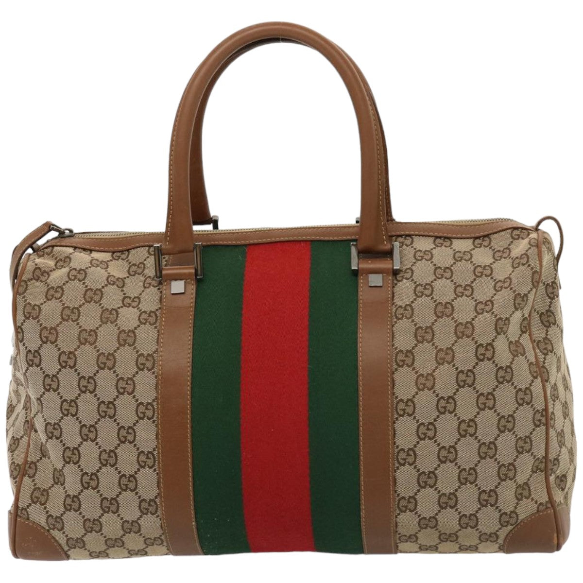 GUCCI GG Canvas Web Sherry Line Boston Bag Beige Red 2122 000 5301 Auth 76390