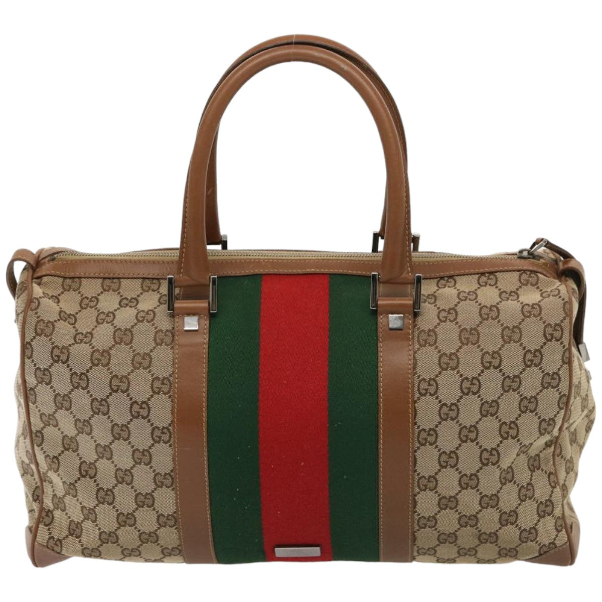 GUCCI GG Canvas Web Sherry Line Boston Bag Beige Red 2122 000 5301 Auth 76390