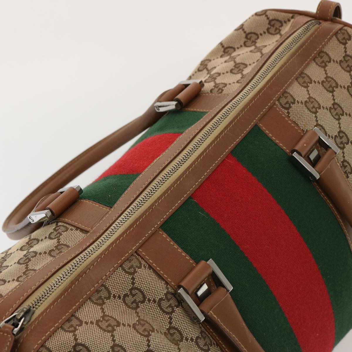 GUCCI GG Canvas Web Sherry Line Boston Bag Beige Red 2122 000 5301 Auth 76390