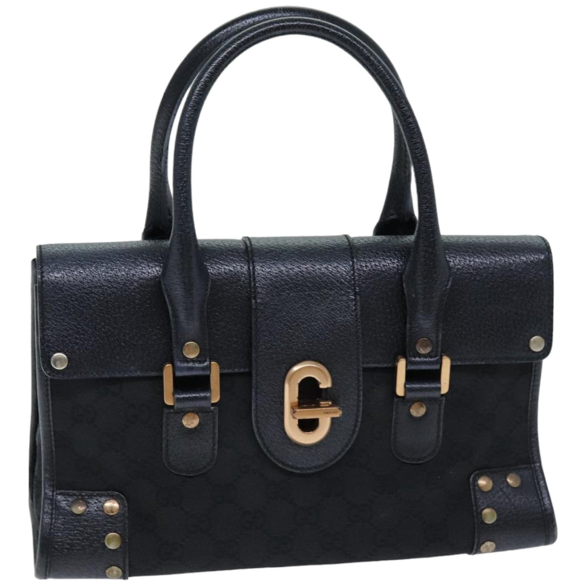 GUCCI GG Canvas Hand Bag Black 124286 Auth 76395