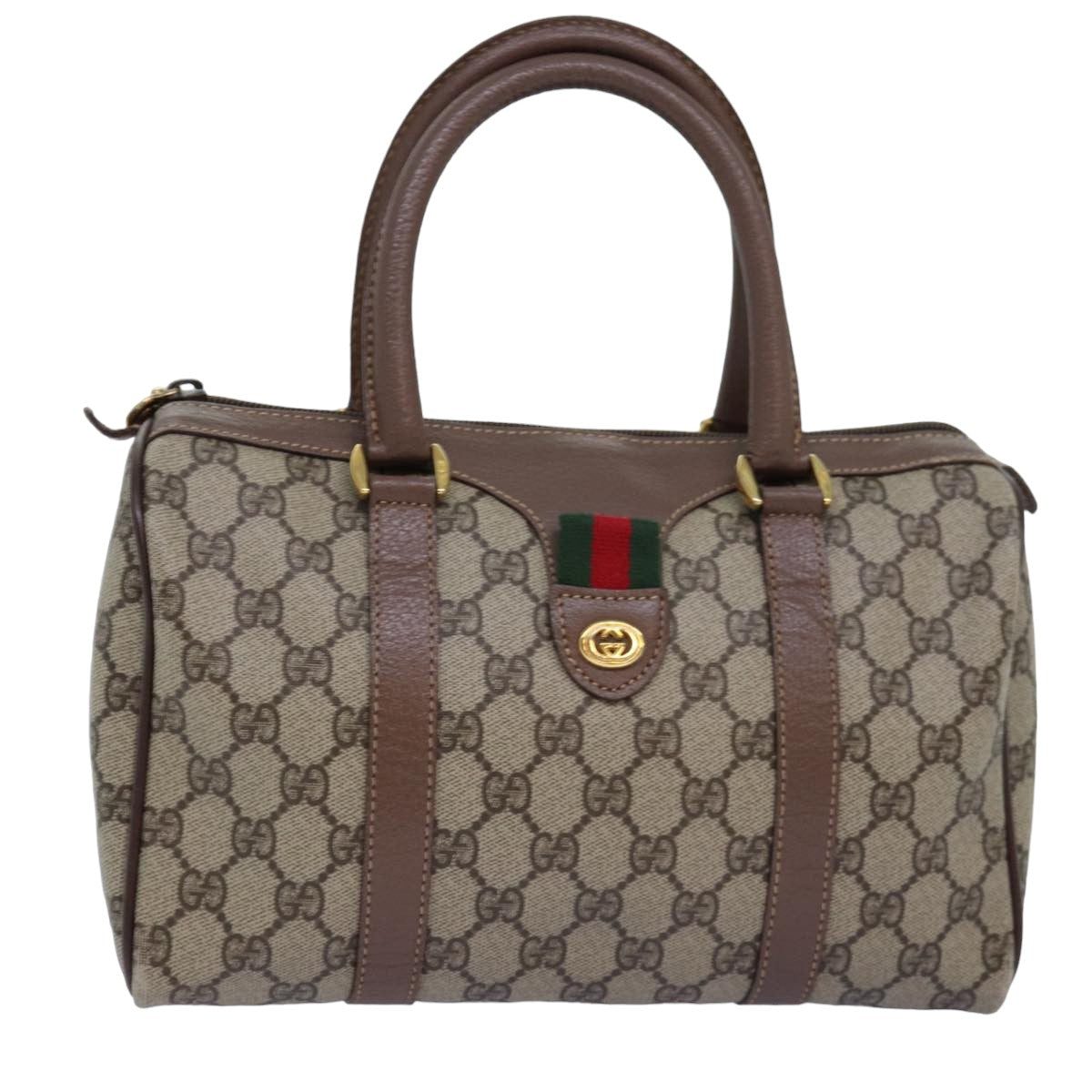 GUCCI GG Supreme Web Sherry Line Boston Bag PVC Beige 002 615 6838 Auth 76396