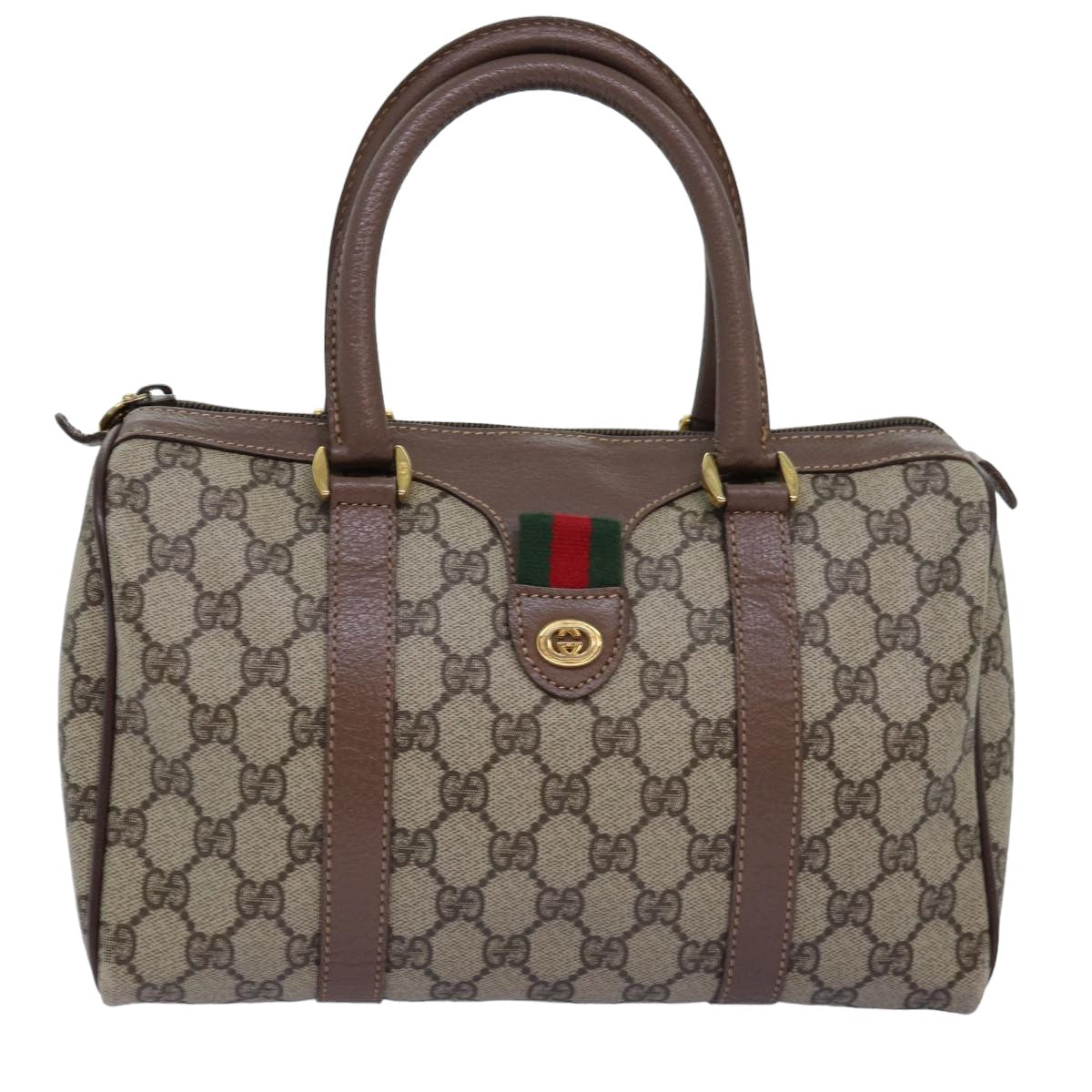 GUCCI GG Supreme Web Sherry Line Boston Bag PVC Beige 002 615 6838 Auth 76396