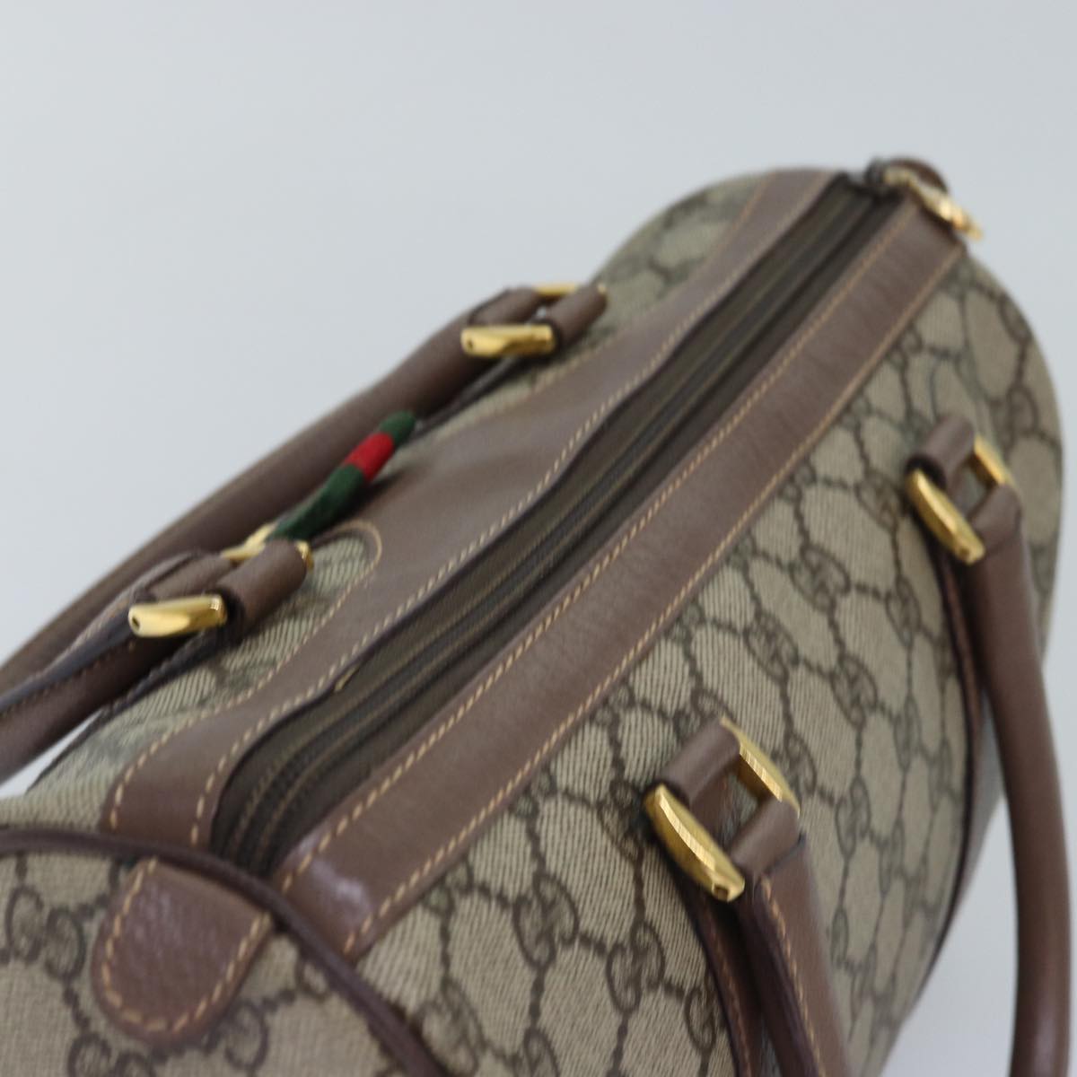 GUCCI GG Supreme Web Sherry Line Boston Bag PVC Beige 002 615 6838 Auth 76396