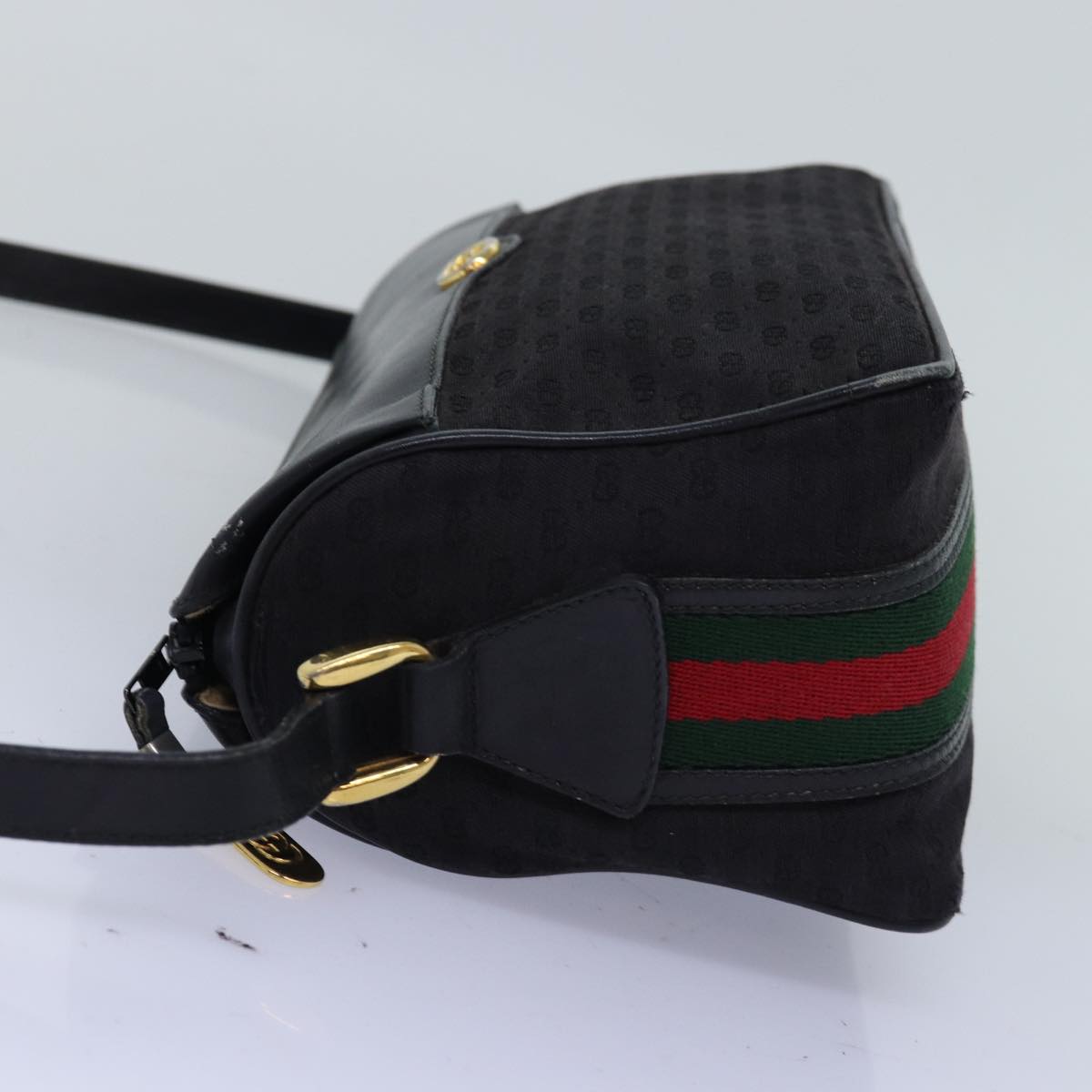 GUCCI Micro GG Canvas Web Sherry Line Shoulder Bag Black 67 01 4426 Auth 76402