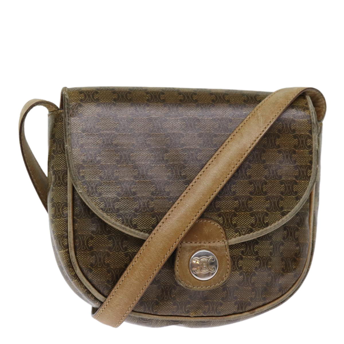 CELINE Macadam Canvas Shoulder Bag Brown Auth 76405