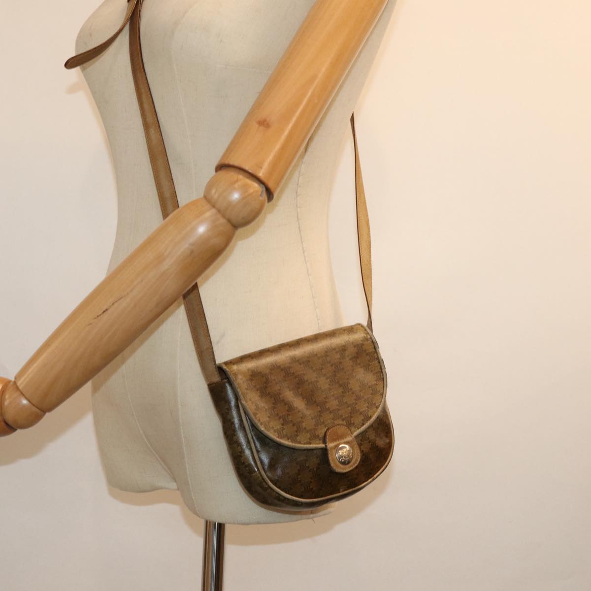 CELINE Macadam Canvas Shoulder Bag Brown Auth 76405