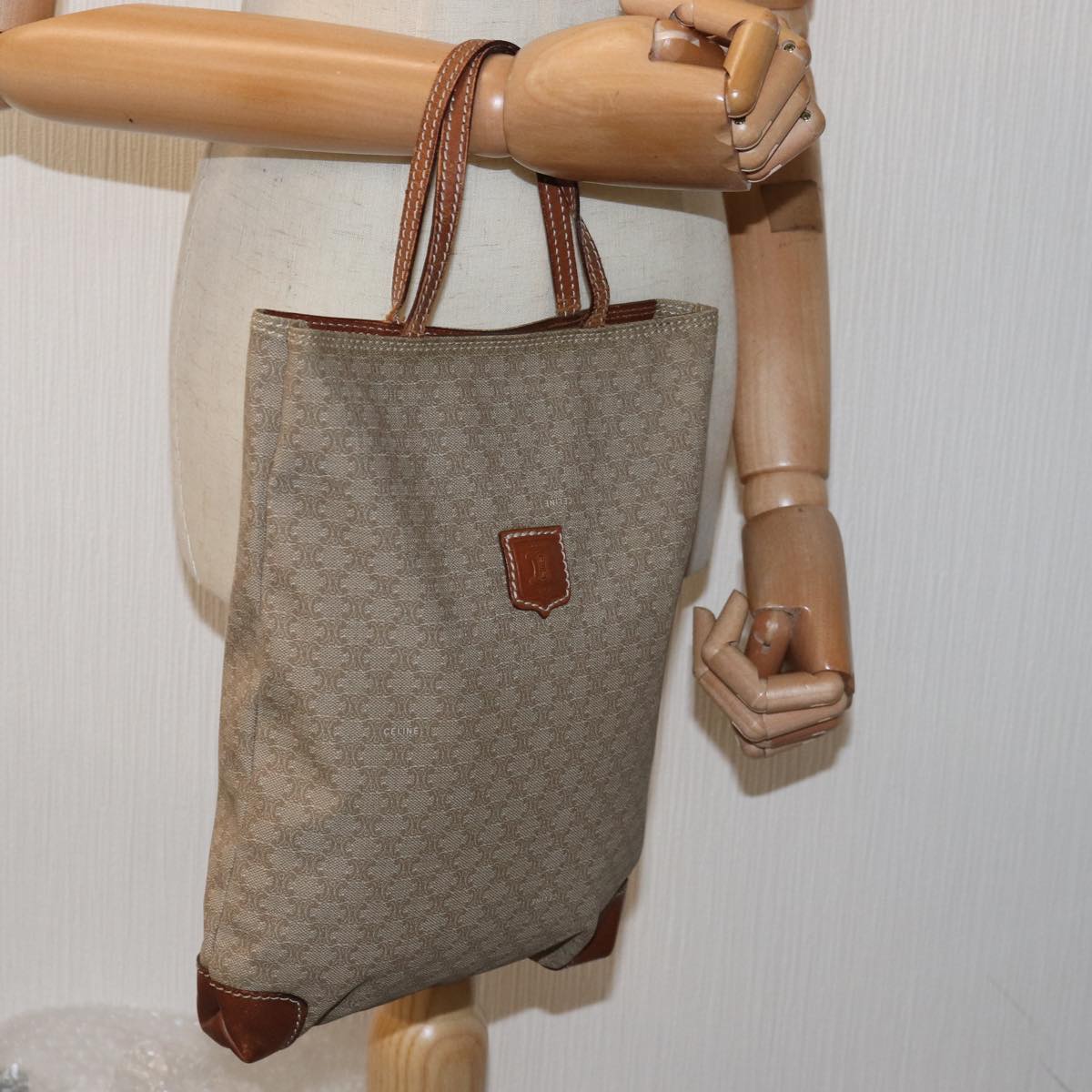 CELINE Macadam Canvas Hand Bag Beige Auth 76414