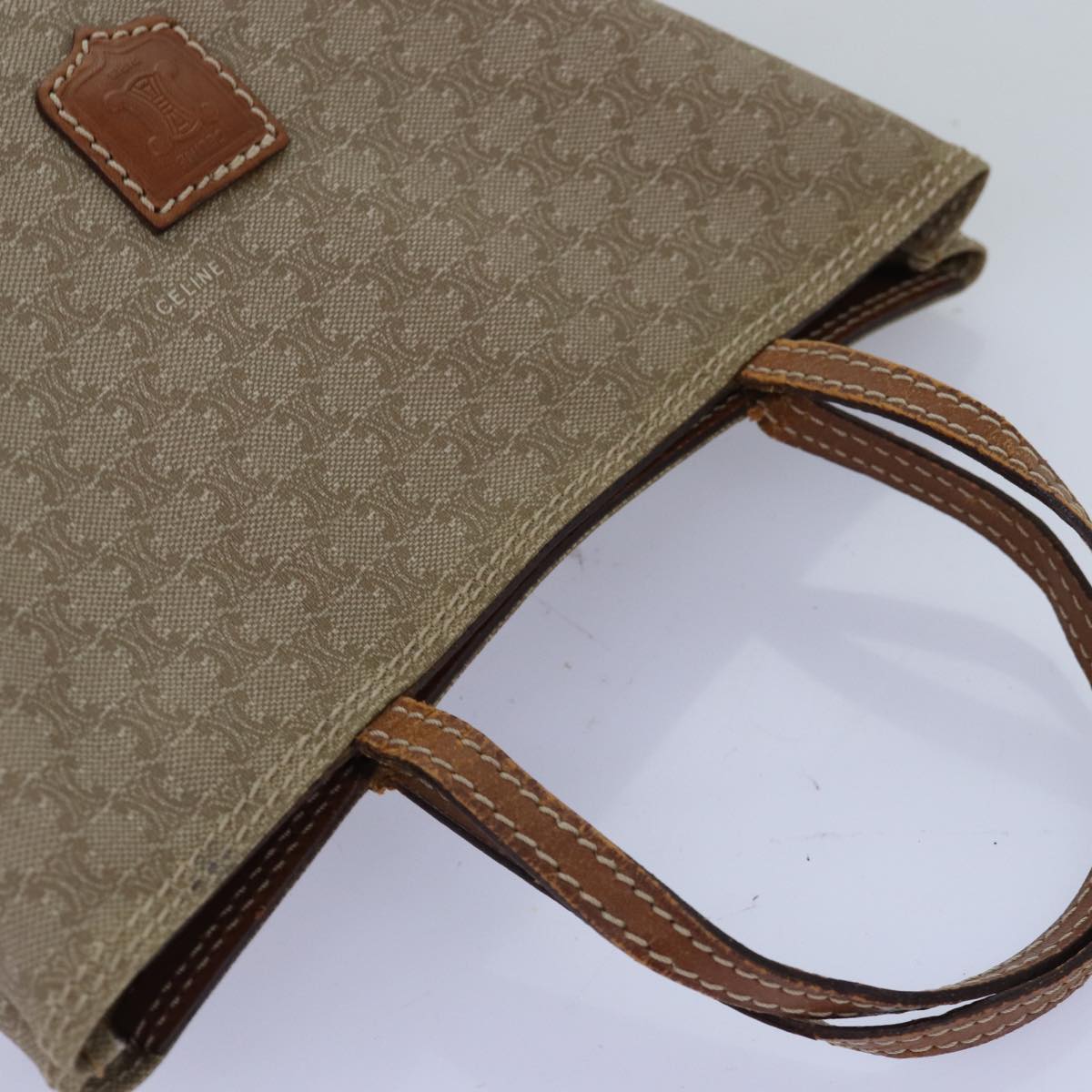 CELINE Macadam Canvas Hand Bag Beige Auth 76414