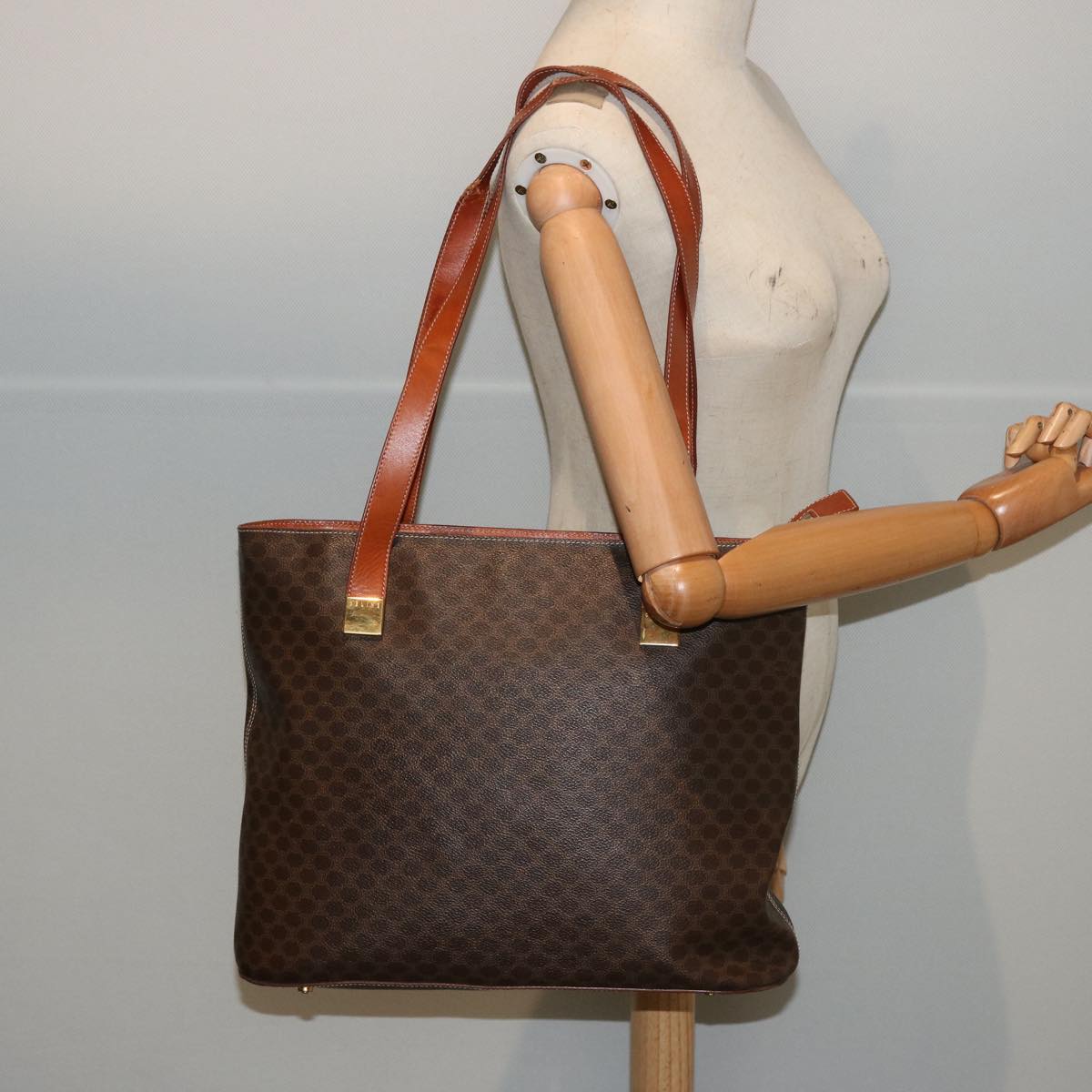 CELINE Macadam Canvas Tote Bag PVC Brown Auth 76415