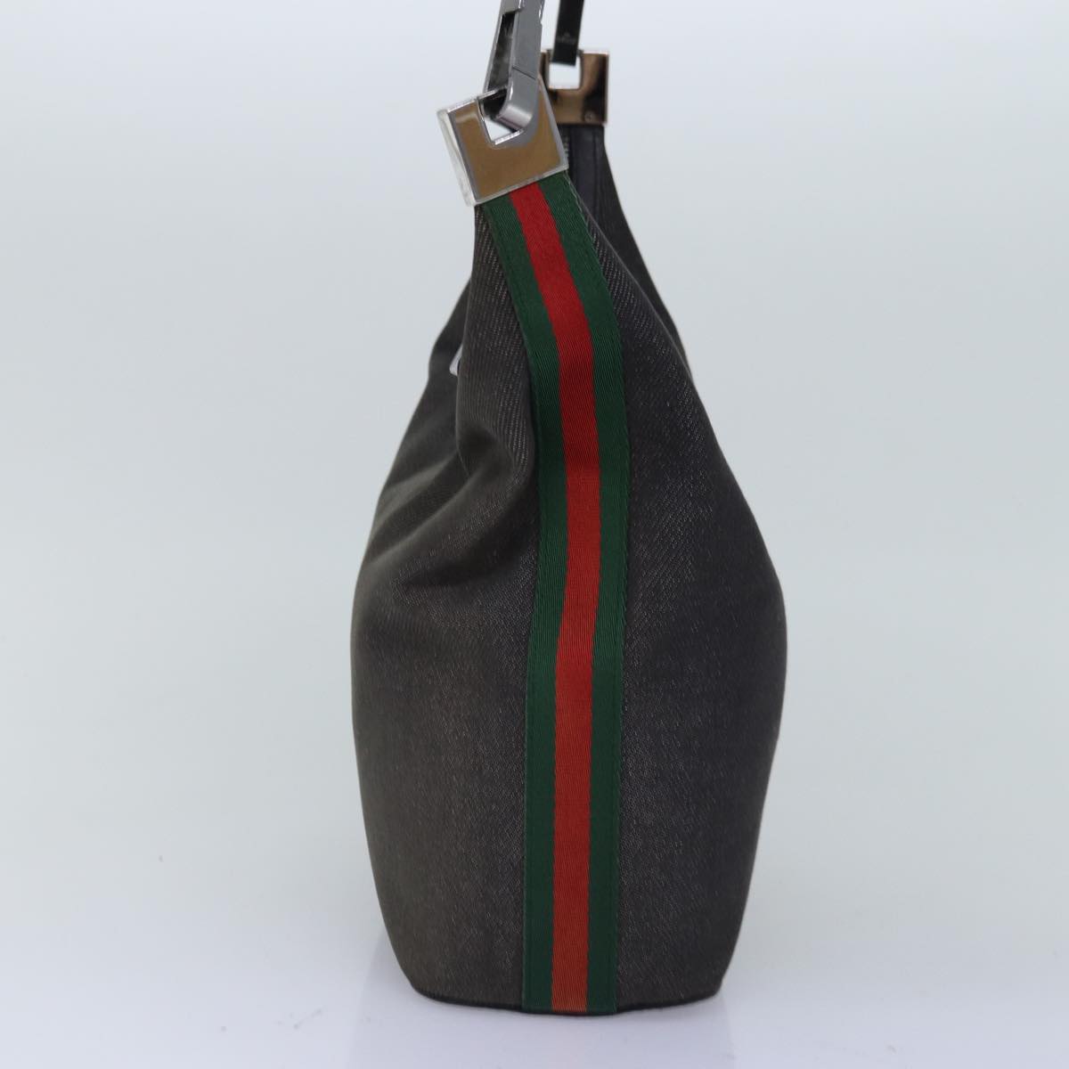 GUCCI Web Sherry Line Shoulder Bag Canvas Gray Red Green 01234 Auth 76421