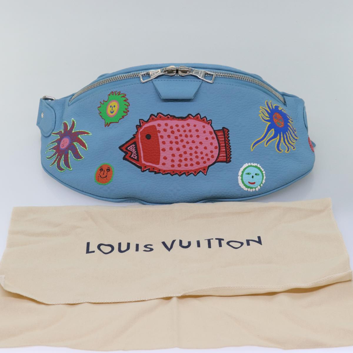 LOUIS VUITTON Taurillon Monogram Maxi Bum Bag bag Light Blue M21715 Auth 76433A