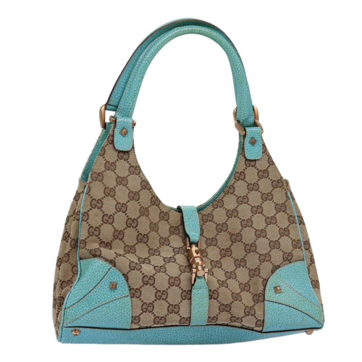 GUCCI GG Canvas New Jackie Shoulder Bag Turquoise Blue 124407 Auth 76451